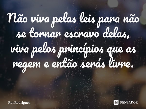 Não viva pelas leis para não se tornar escravo delas, viva pelos princípios que as regem e então serás livre.... Frase de Rui Rodrigues.