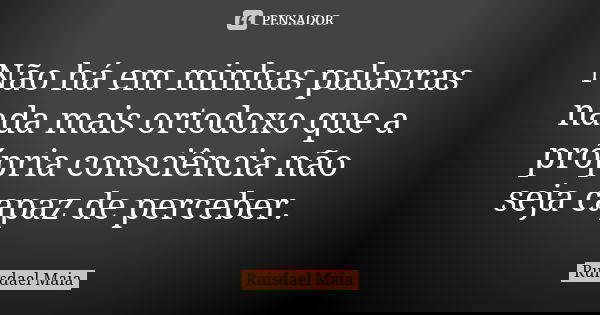 Não há em minhas palavras nada mais ortodoxo que a própria consciência não seja capaz de perceber.... Frase de Ruisdael Maia.