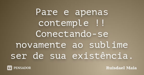 Pare e apenas contemple !! Conectando-se novamente ao sublime ser de sua existência.... Frase de Ruisdael Maia.