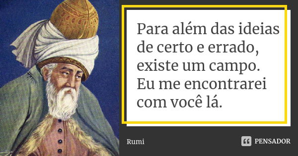 Para além das ideias de certo e errado, existe um campo. Eu me encontrarei com você lá.... Frase de Rumi.