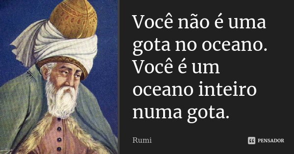 Você não é uma gota no oceano. Você é um oceano inteiro numa gota.... Frase de Rumi.