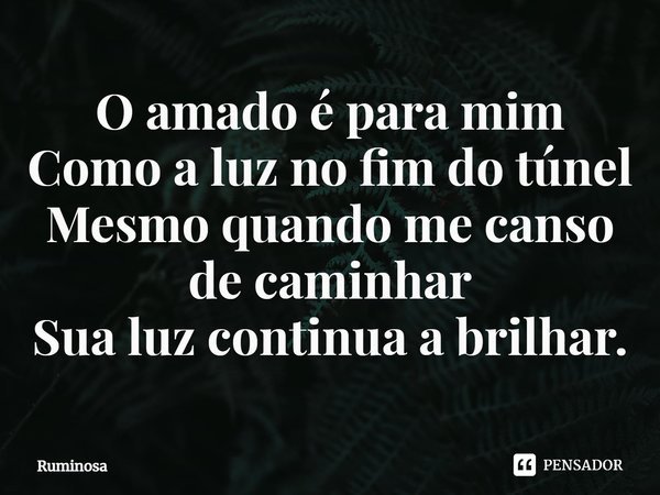 ⁠O amado é para mim
Como a luz no fim do túnel
Mesmo quando me canso de caminhar
Sua luz continua a brilhar.... Frase de Ruminosa.