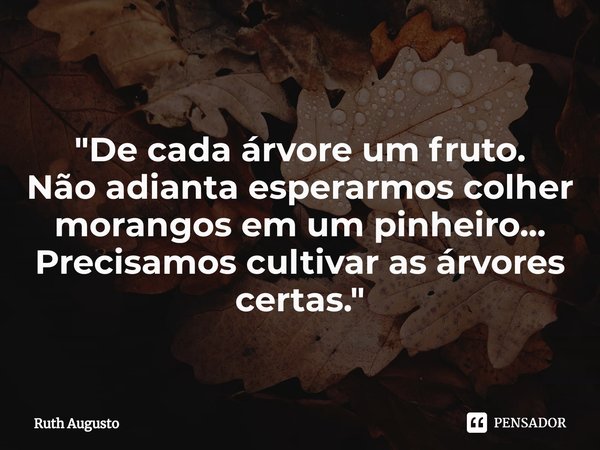 ⁠
"De cada árvore um fruto.
Não adianta esperarmos colher morangos em um pinheiro...
Precisamos cultivar as árvores certas."... Frase de Ruth Augusto.