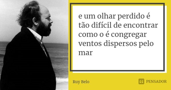 e um olhar perdido é tão difícil de encontrar como o é congregar ventos dispersos pelo mar... Frase de Ruy Belo.