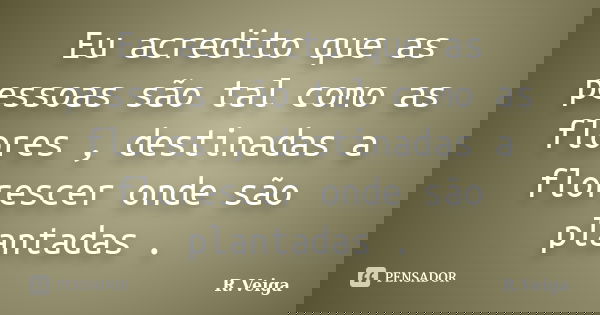 Eu acredito que as pessoas são tal como as flores , destinadas a florescer onde são plantadas .... Frase de R.Veiga.