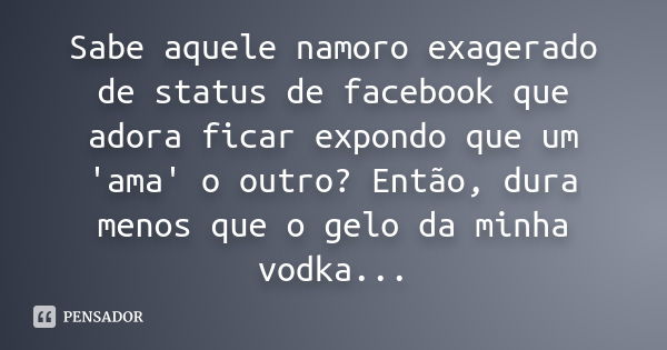 Sabe aquele namoro exagerado de status de facebook que adora ficar expondo que um 'ama' o outro? Então, dura menos que o gelo da minha vodka...