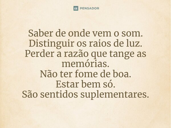 ⁠Saber de onde vem o som. Distinguir os raios de luz. Perder a razão que tange as memórias. Não ter fome de boa. Estar bem só. São sentidos suplementares.