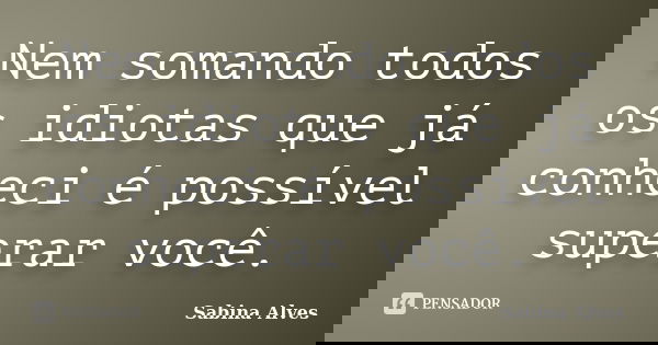 Nem somando todos os idiotas que já conheci é possível superar você.... Frase de Sabina Alves.