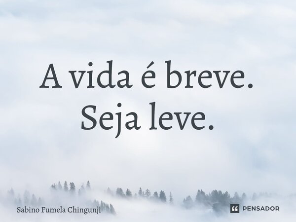 ⁠A vida é breve. Seja leve.... Frase de Sabino Fumela Chingunji.