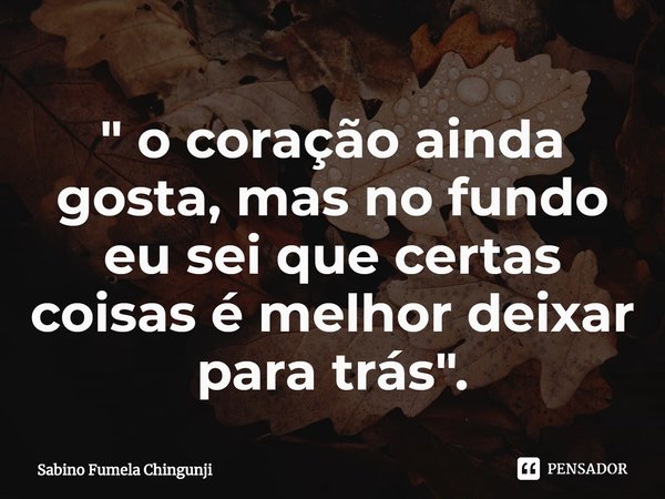 ⁠" o coração ainda gosta, mas no fundo eu sei que certas coisas é melhor deixar para trás".... Frase de Sabino Fumela Chingunji.