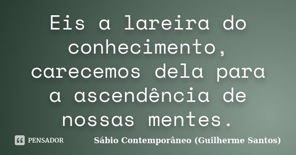 Eis a lareira do conhecimento, carecemos dela para a ascendência de nossas mentes.... Frase de Sábio Contemporâneo (Guilherme Santos).