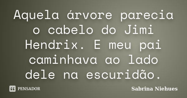 Aquela árvore parecia o cabelo do Jimi Hendrix. E meu pai caminhava ao lado dele na escuridão.... Frase de Sabrina Niehues.