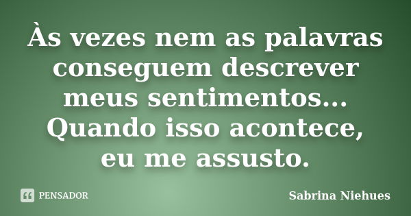 Às vezes nem as palavras conseguem descrever meus sentimentos... Quando isso acontece, eu me assusto.... Frase de Sabrina Niehues.