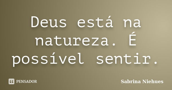 Deus está na natureza. É possível sentir.... Frase de Sabrina Niehues.