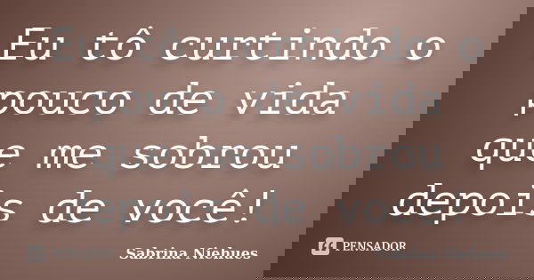 Eu tô curtindo o pouco de vida que me sobrou depois de você!... Frase de Sabrina Niehues.