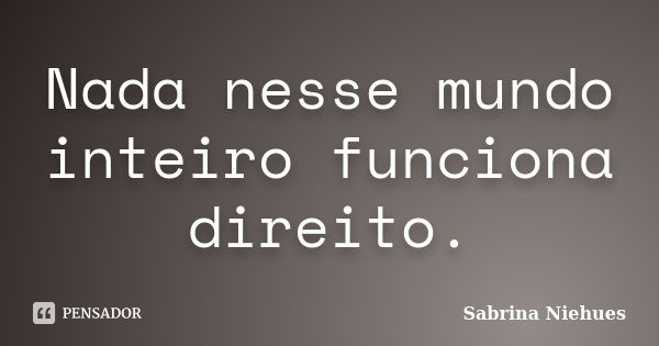 Nada nesse mundo inteiro funciona direito.... Frase de Sabrina Niehues.