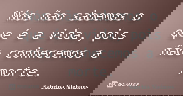 Nós não sabemos o que é a vida, pois não conhecemos a morte.... Frase de Sabrina Niehues.