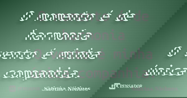 O momento é de harmonia O vento é minha única companhia.... Frase de Sabrina Niehues.