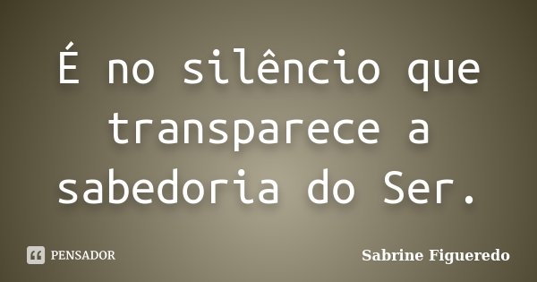 É no silêncio que transparece a sabedoria do Ser.... Frase de Sabrine Figueredo.