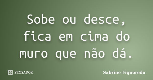 Sobe ou desce, fica em cima do muro que não dá.... Frase de Sabrine Figueredo.