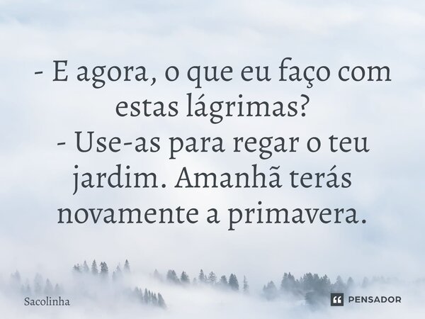 ⁠- E agora, o que eu faço com estas lágrimas? - Use-as para regar o teu jardim. Amanhã terás novamente a primavera.... Frase de Sacolinha.