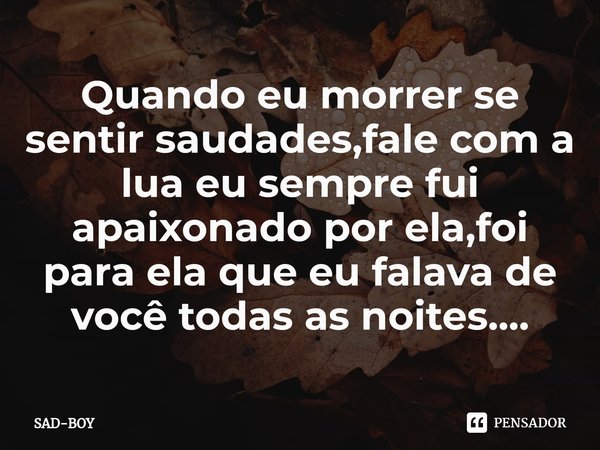 ⁠Quando eu morrer se sentir saudades,fale com a lua eu sempre fui apaixonado por ela,foi para ela que eu falava de você todas as noites....... Frase de SAD-BOY.