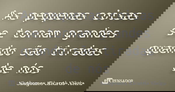 As pequenas coisas se tornam grandes quando são tiradas de nós... Frase de Sadgomes - Ricardo Vieira.