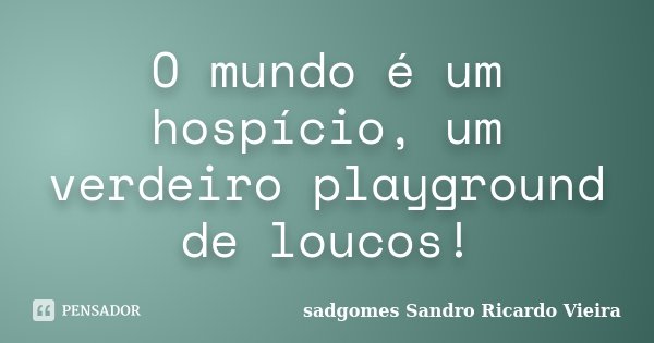 O mundo é um hospício, um verdeiro playground de loucos!... Frase de sadgomes Sandro Ricardo Vieira.