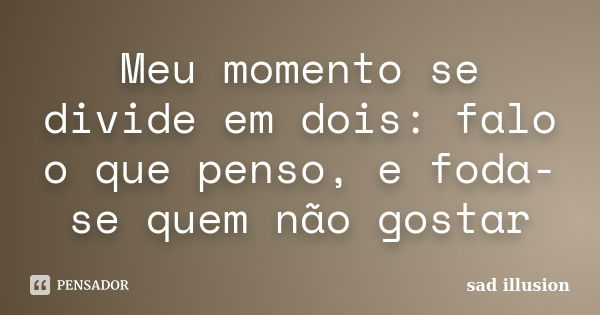 Meu momento se divide em dois: falo o que penso, e foda-se quem não gostar... Frase de Sad Illusion.