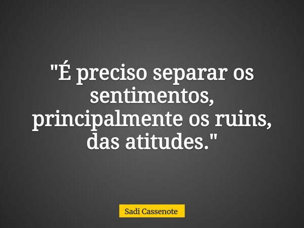"É preciso separar os sentimentos, principalmente os ruins, das atitudes."... Frase de Sadi Cassenote.