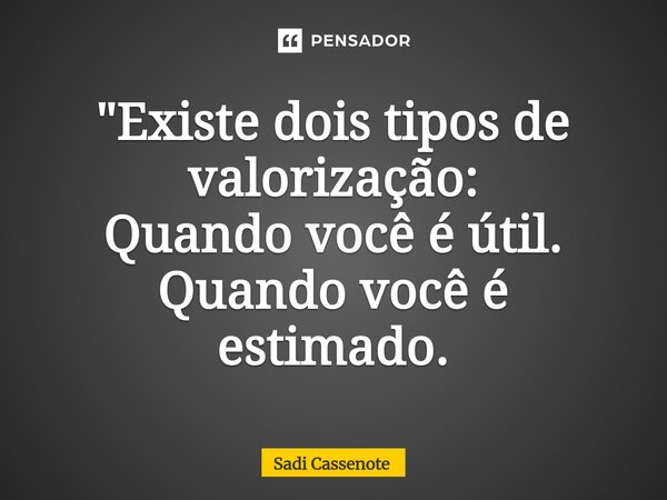 ⁠"Existe dois tipos de valorização: Quando você é útil. Quando você é estimado.... Frase de Sadi Cassenote.