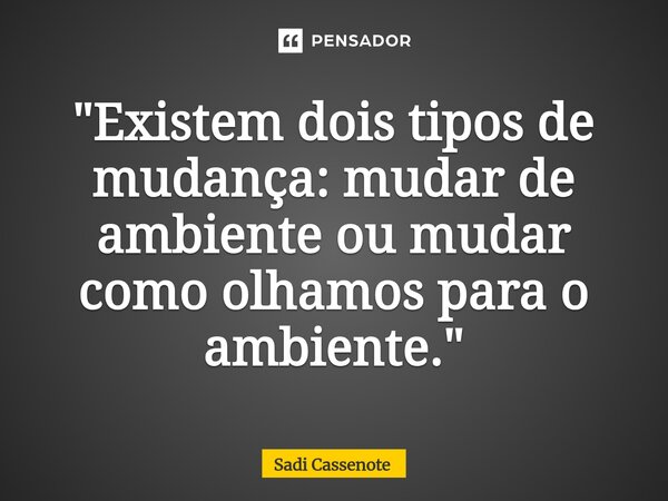 ⁠"Existem dois tipos de mudança: mudar de ambiente ou mudar como olhamos para o ambiente."... Frase de Sadi Cassenote.