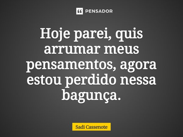 Hoje parei, quis arrumar meus pensamentos, agora estou perdido nessa bagunça.... Frase de Sadi Cassenote.