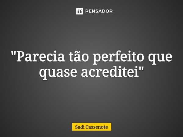 ⁠"Parecia tão perfeito que quase acreditei"... Frase de Sadi Cassenote.