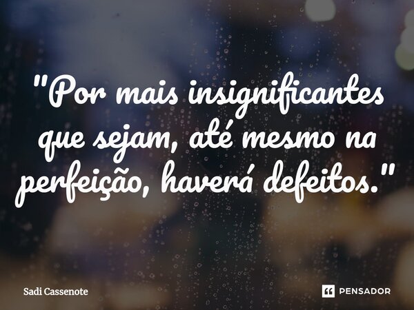 ⁠"Por mais insignificantes que sejam, até mesmo na perfeição, haverá defeitos."... Frase de Sadi Cassenote.