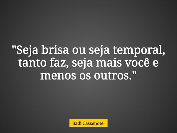"Seja brisa ou seja temporal, tanto faz, seja mais você e menos os outros."... Frase de Sadi Cassenote.