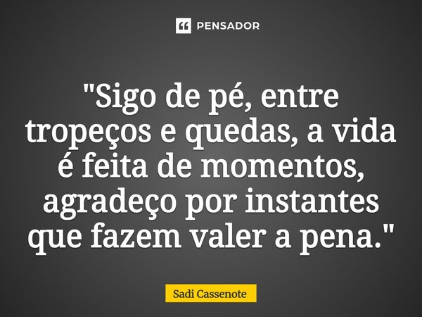 ⁠"Sigo de pé, entre tropeços e quedas, a vida é feita de momentos, agradeço por instantes que fazem valer a pena."... Frase de Sadi Cassenote.