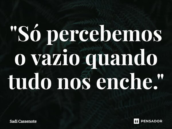 ⁠"Só percebemos o vazio quando tudo nos enche."... Frase de Sadi Cassenote.