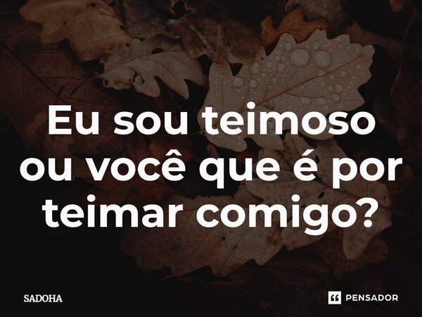 Eu sou teimoso ou você que é por teimar comigo?⁠... Frase de SADOHA.