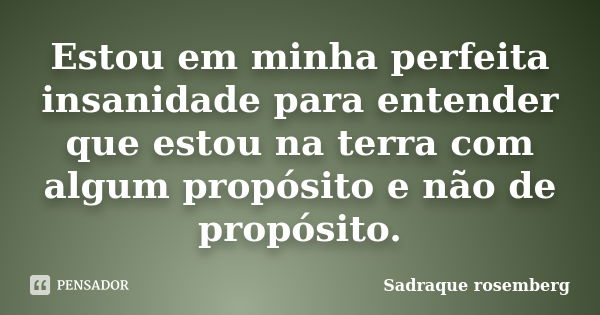 Estou em minha perfeita insanidade para entender que estou na terra com algum propósito e não de propósito.... Frase de Sadraque Rosemberg.