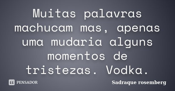 Muitas palavras machucam mas, apenas uma mudaria alguns momentos de tristezas. Vodka.... Frase de Sadraque Rosemberg.