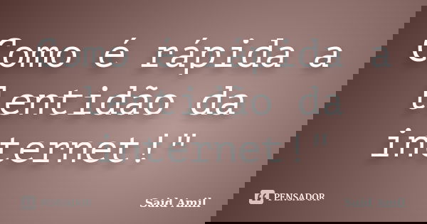 Como é rápida a lentidão da internet!"... Frase de Said Amil.