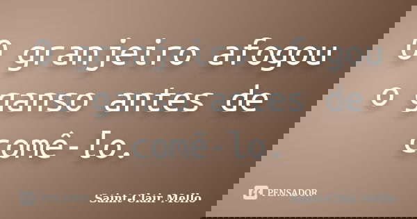 O granjeiro afogou o ganso antes de comê-lo.... Frase de Saint-Clair Mello.