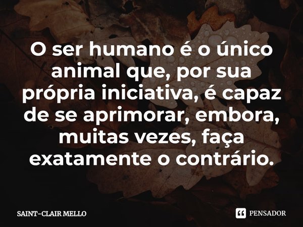 ⁠O ser humano é o único animal que, por sua própria iniciativa, é capaz de se aprimorar, embora, muitas vezes, faça exatamente o contrário.... Frase de Saint-Clair Mello.