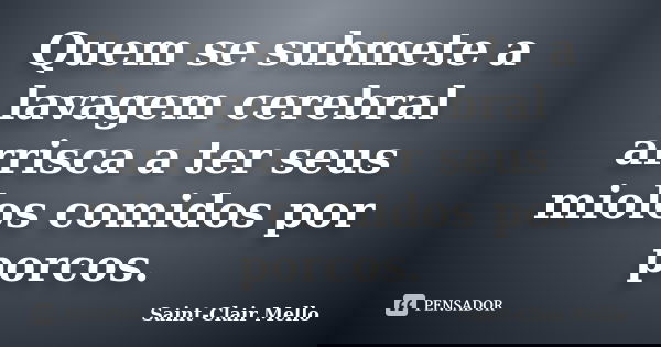 Quem se submete a lavagem cerebral arrisca a ter seus miolos comidos por porcos.... Frase de Saint-Clair Mello.
