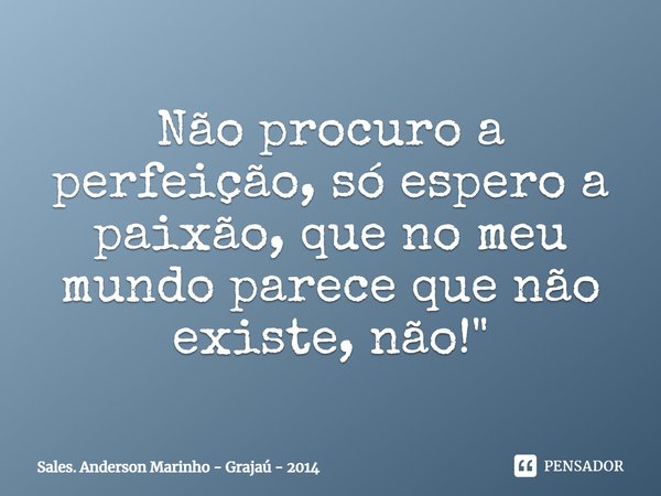 Não procuro a perfeição, só espero a paixão, que no meu mundo parece que não existe, não!... Frase de Sales. Anderson Marinho - Grajaú - 2014.