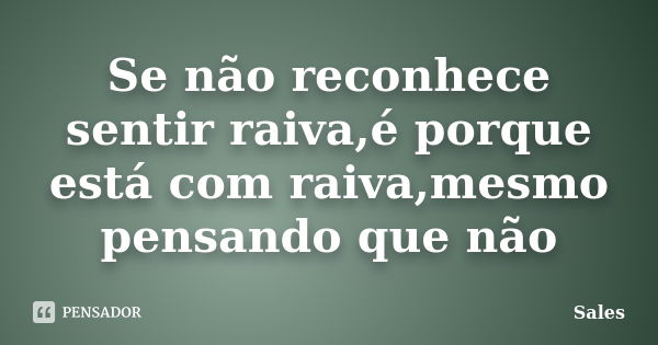 Se não reconhece sentir raiva,é porque está com raiva,mesmo pensando que não... Frase de Sales.