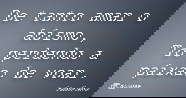 De tanto amar o abismo, To perdendo a paixão de voar.... Frase de Salete Silva.