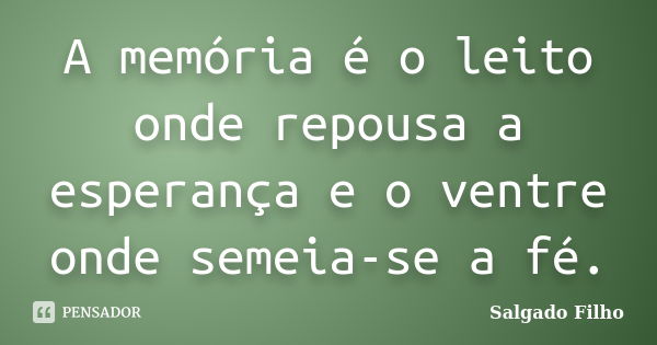 A memória é o leito onde repousa a esperança e o ventre onde semeia-se a fé.... Frase de Salgado Filho.