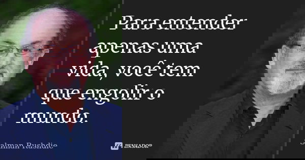 Para entender apenas uma vida, você tem que engolir o mundo.... Frase de Salman Rushdie.